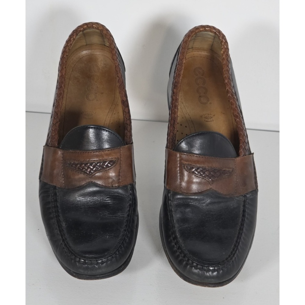 Ecco Mens 10.5 D Penny Loafers Leather Black Brown USA Made Shoes Classic